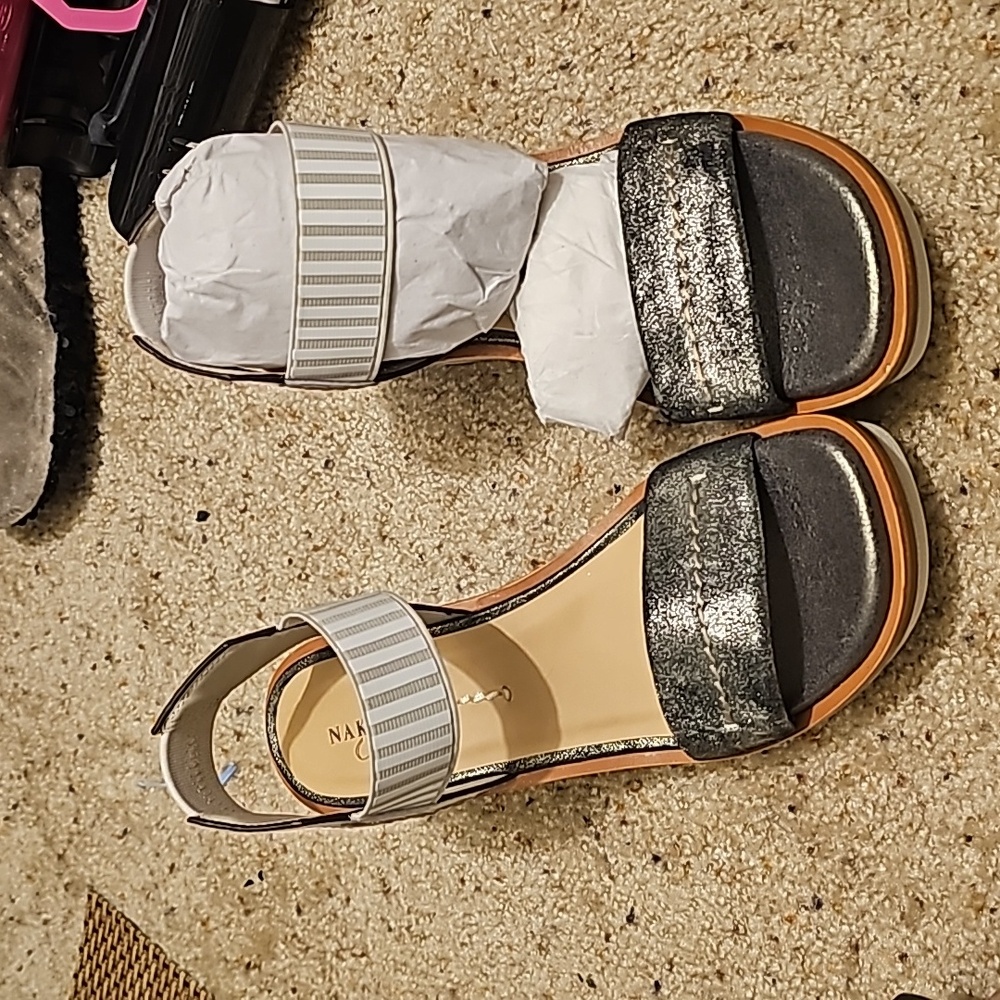 Antelope Metallic Sandals with White Straps